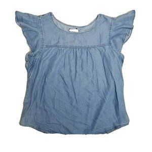 Gap Factory Women's Size S Blue Chambray Lyocell Blouse Short Flutter Sleeve Top
